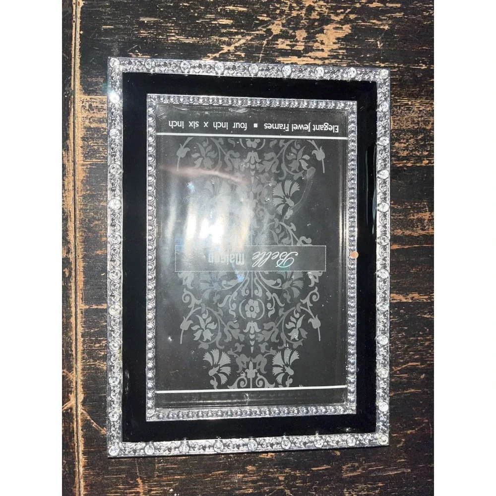 Belle Maison Elegant Jewel Frame 4x6 Black Enamel Rhinestone Silver Tone New